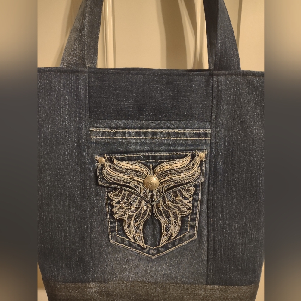 Handmade Upcycled Denim Tote Bag 13 - Picture 2 of 4